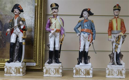 A set of four Capo di Monte style Napoleonic officers, tallest 33cm